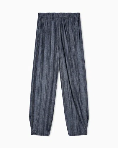 Giorgio Armani Two-tone Pleated Jersey Wide Trousers In Blue