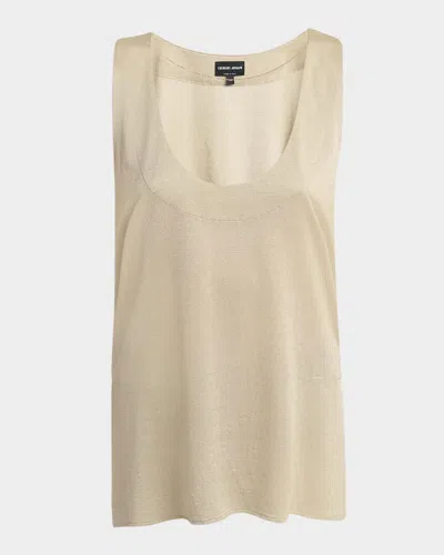 GIORGIO ARMANI CHAIN-NECKLACE SCOOP-NECK SHINY VISCOSE JERSEY TANK TOP