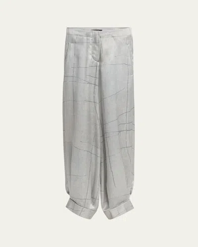 GIORGIO ARMANI CHECK CUFFED WIDE LEG SILK TROUSERS