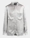 Giorgio Armani Check Satin Button Down Blouse In Solid Light/pastel G