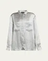 Giorgio Armani Check Satin Button Down Blouse In Solid Light/pastel G