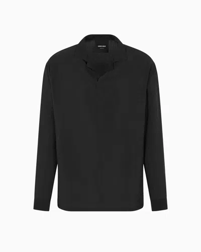 Giorgio Armani Chemise Polo En Cupro Jacquard In Black