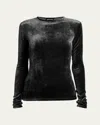 Giorgio Armani Chenille Jersey Knit Top In Solid Black