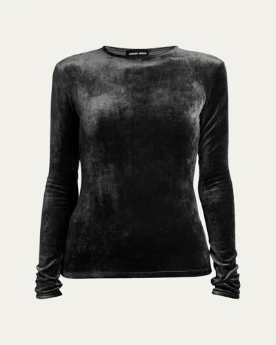 Giorgio Armani Chenille Jersey Knit Top In Schwarz
