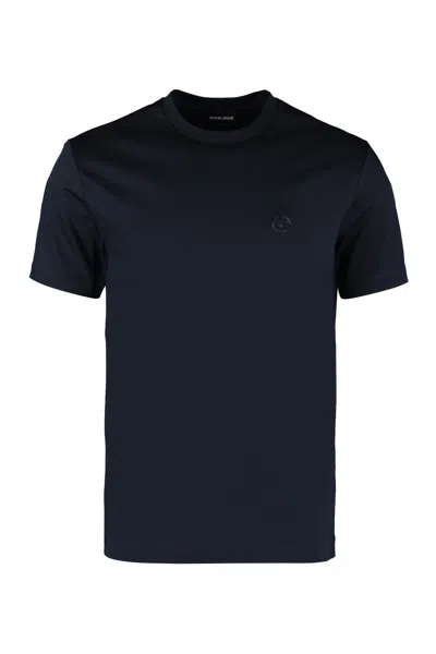 Giorgio Armani Chest Logo Embroidered T-shirt In Blu