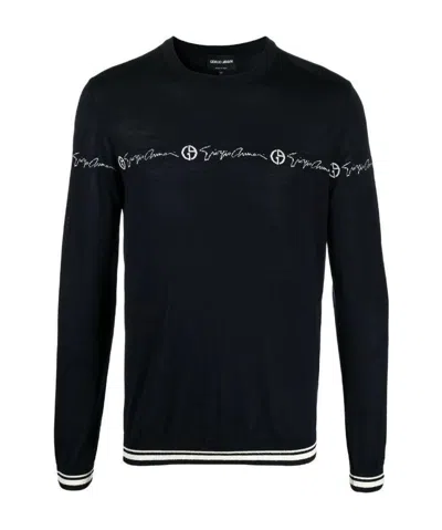 Giorgio Armani Chest Logo Jumper In Black