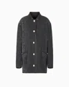 Giorgio Armani Chevron Bouclé Wool And Leather Pea Coat In Gray