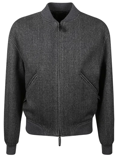 Giorgio Armani Men Chevron Cashmere Bomber Jacket In Multi