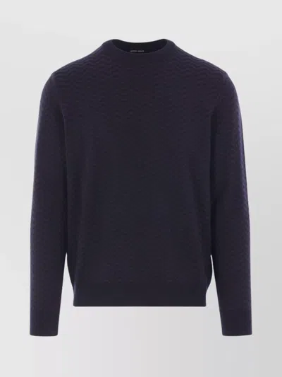 Giorgio Armani Chevron Crewneck Sweater Ribbed Finish In Black