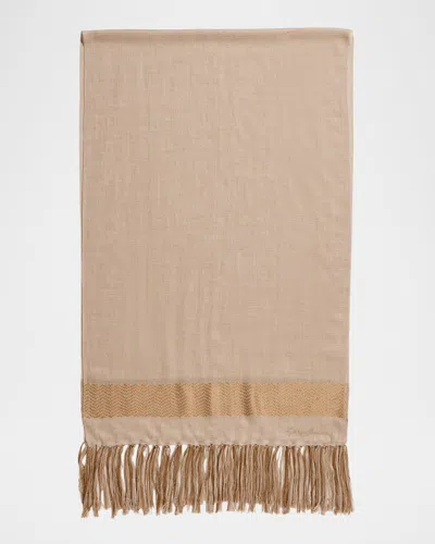 Giorgio Armani Chevron Fringe Cashmere-silk Stole In Brown