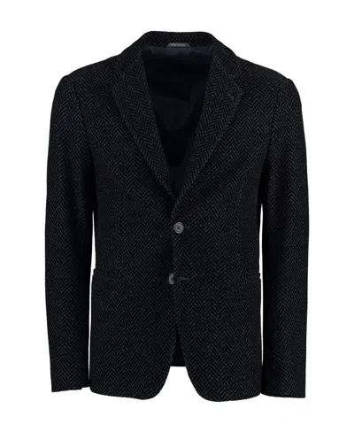 Giorgio Armani Chevron-jacquard Single-breasted Blazer In Black