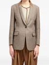 Giorgio Armani Chevron Wool Single-breasted Blazer With Leather Trim In Multi