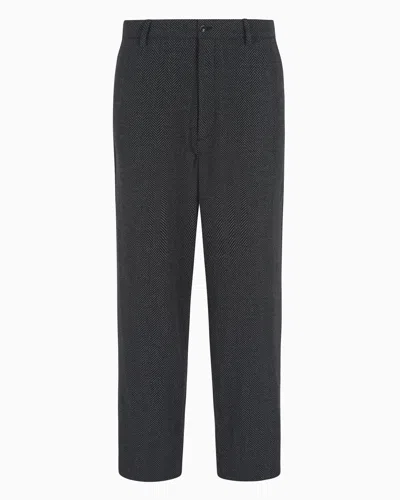 Giorgio Armani Chevron Jacquard Stretch Virgin Wool Flat-front Trousers In Black