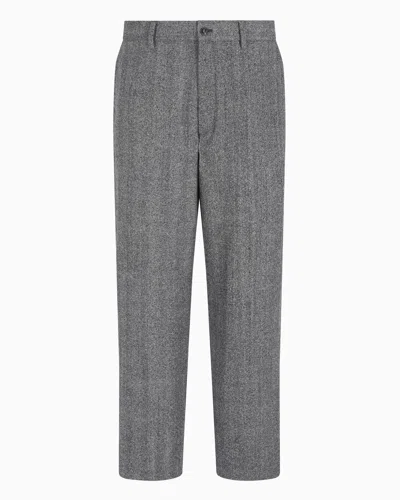 Giorgio Armani Chevron Jacquard Virgin Wool Flat-front Trousers In Gray