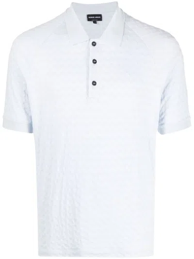 Giorgio Armani Chevron-knit Polo Shirt In Blue