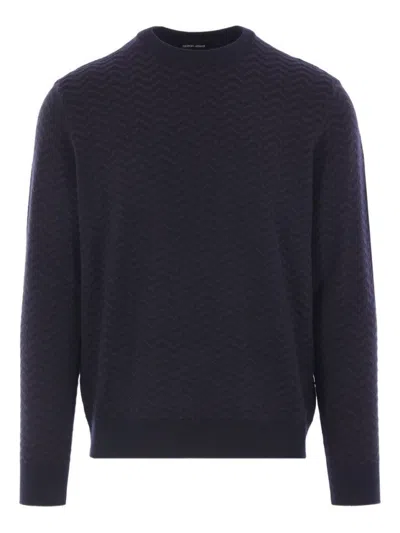 GIORGIO ARMANI CHEVRON PATTERN LONG SLEEVE WOOL BLEND SWEATER