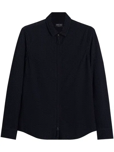 Giorgio Armani Chevron-pattern Shirt In Black
