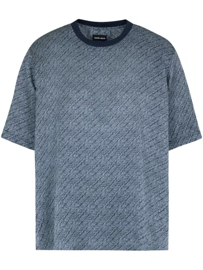 GIORGIO ARMANI CHEVRON-PRINT SILK T-SHIRT