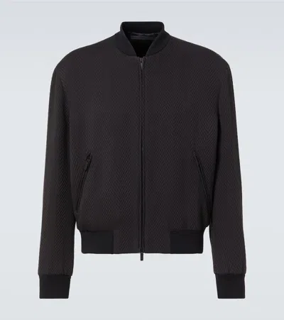 Giorgio Armani Chevron Silk-blend Blouson In Black
