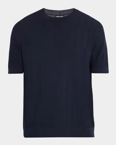 Giorgio Armani Chevron Silk-cotton T-shirt In Blue