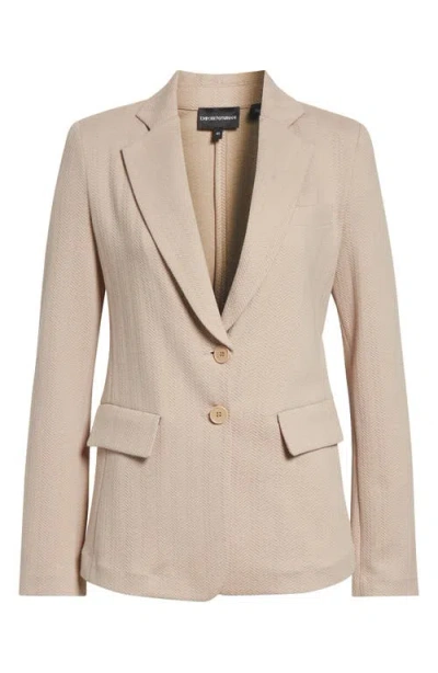 Giorgio Armani Chevron Stretch Cotton Blend Jersey Jacket In Brown