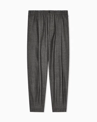 Giorgio Armani Chevron Virgin-wool And Cashmere Single-pleat Trousers In Gray