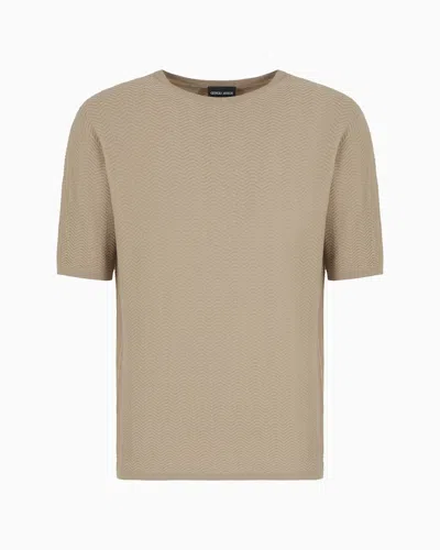 Giorgio Armani Chevron Virgin Wool, Crew-neck Jumper In Brown