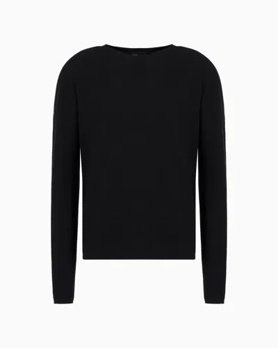Giorgio Armani Chevron Virgin Wool, Crew-neck Jumper In Black