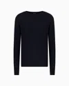 Giorgio Armani Chevron Virgin Wool, Crew-neck Jumper In Blue