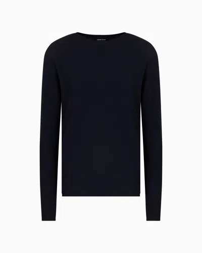 Giorgio Armani Chevron Virgin Wool, Crew-neck Jumper In Blue