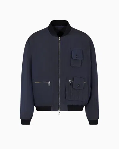 Giorgio Armani Chevron Viscose Blouson In Blue