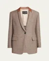Giorgio Armani Chevron Wool Single-breasted Blazer With Leather Trim In Neutral