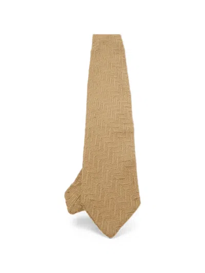 Pre-owned Giorgio Armani Chevron-knit Tie In Neutral