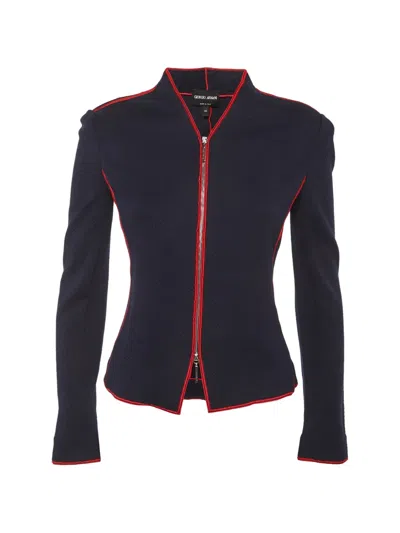Pre-owned Giorgio Armani Chevron-pattern Zip-up Jacket In Blue