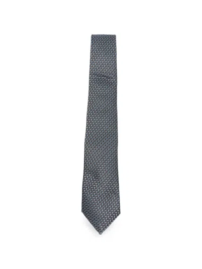 Giorgio Armani Chevron-patterned Silk Tie In Green