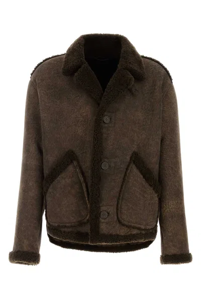 Giorgio Armani Chocolate Shearling Jacket In Brown