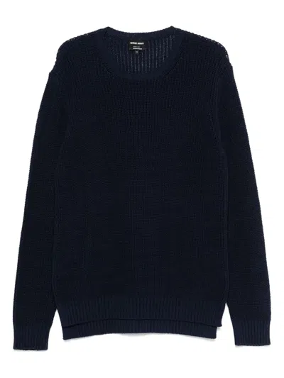 Giorgio Armani Chunky-knit Sweater In Blue