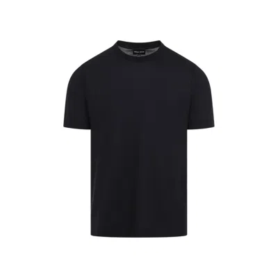 Giorgio Armani Classic Crew Neck T-shirt In Virgin Wool In Blue