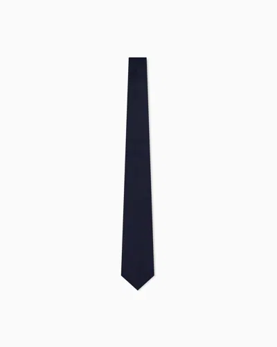 Giorgio Armani Classic Jacquard Silk Tie With Embroidered Logo In Blue