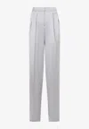 Giorgio Armani Grey Silk Satin Trousers With Double Pleats In Gray