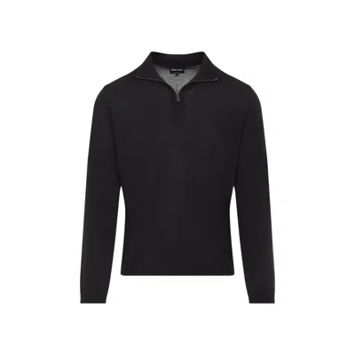 Giorgio Armani Classic Zip-up Pullover Crafted From Virgin Wool In Blue