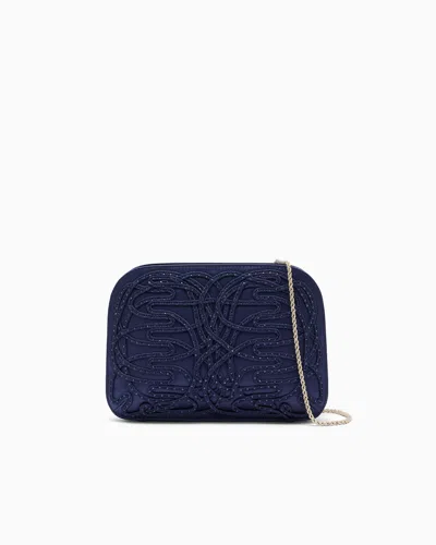 Giorgio Armani Clutch La Prima In Satin With Soutage And Rhinestones In Blue
