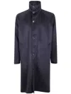 Giorgio Armani Long Coat With High Collar And Pockets In Blue