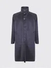 Giorgio Armani Long Coat With High Collar And Pockets In Blue