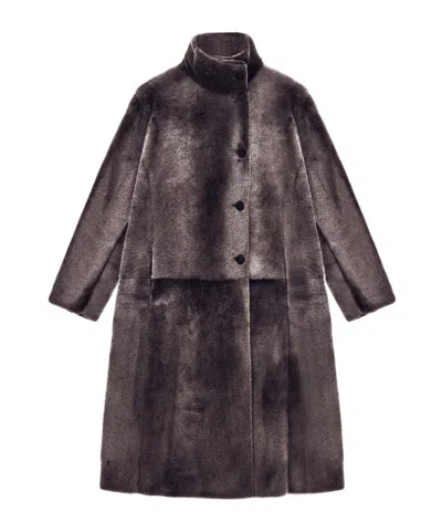 Giorgio Armani Coat Reversible Regular Fit In Shearling With Horn Buttons In Brown