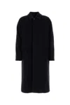 Giorgio Armani Long Wool Blend Coat With Side Pockets In Blue