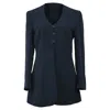 Giorgio Armani Collarless Blazer In Navy Blue Wool In Blue