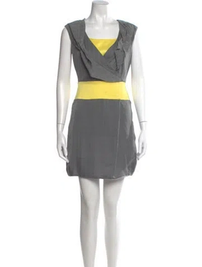 Pre-owned Giorgio Armani Colorblock Pattern Mini Dress In Gray