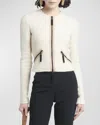 Giorgio Armani Contrast Grosgrain Zip-front Cashmere Silk Jacket In Neutral