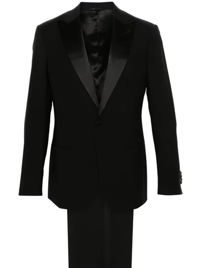 Giorgio Armani Contrast Wool Single-breasted Suit In Black